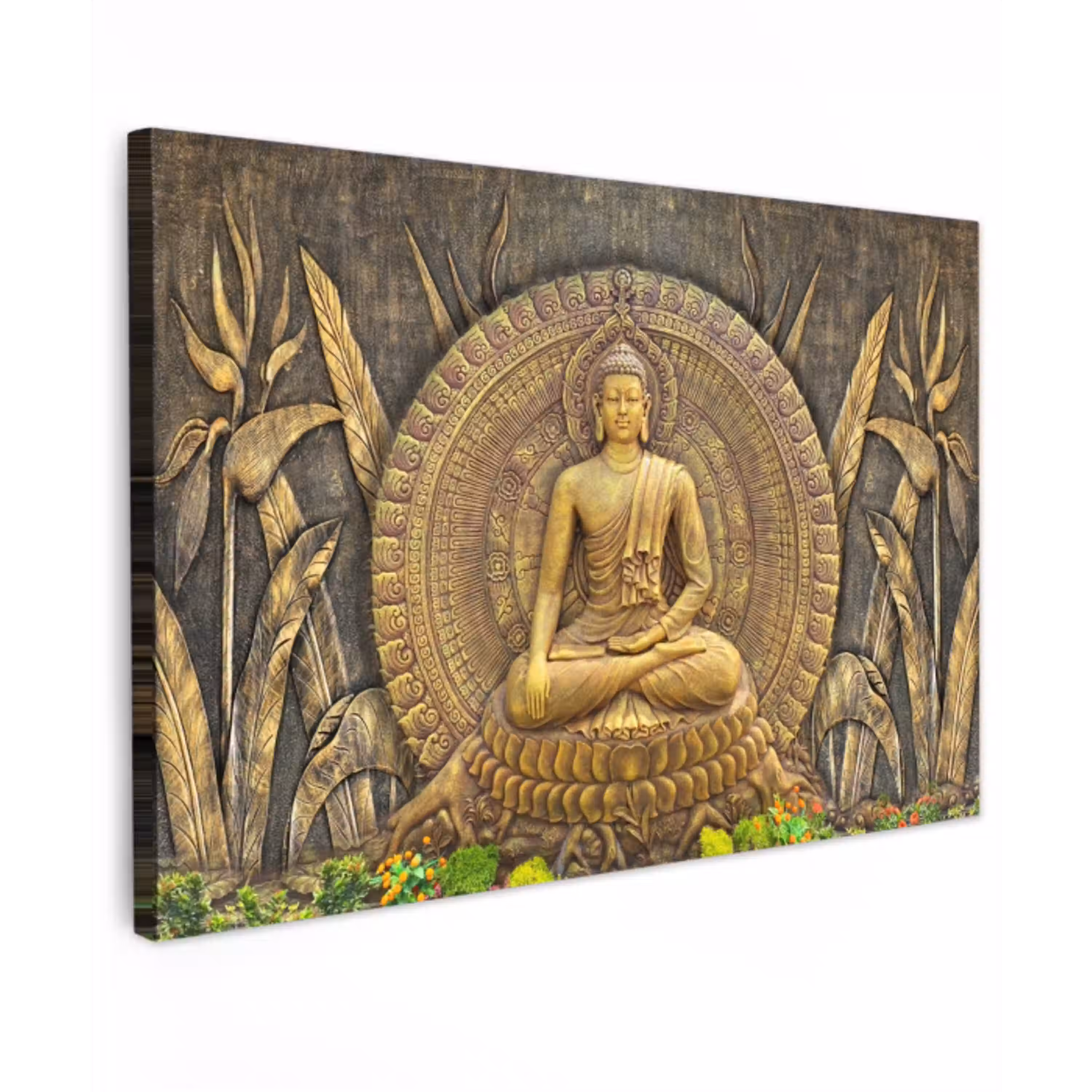 Goud - Boeddha beeld - Spiritueel - Meditatie Tuinposter op houten frame 2 cm dik klein -3d