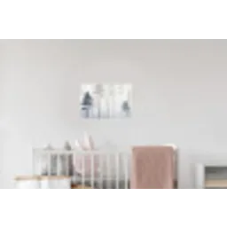 Bos - Bomen - Mist - Natuur - Illustratie - Grijs Muursticker klein -kinderkamer