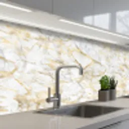 Marmer - Wit - Expressief - Goudaccenten keuken achterwand 2 middel 871 -3d_schuin