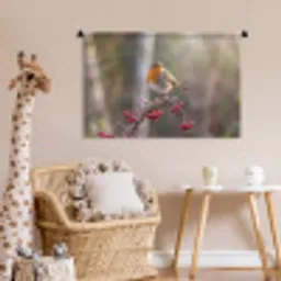 Roodborst - Tak - Bessen - Natuur Wandkleed katoen middel -wsfeer5_kind