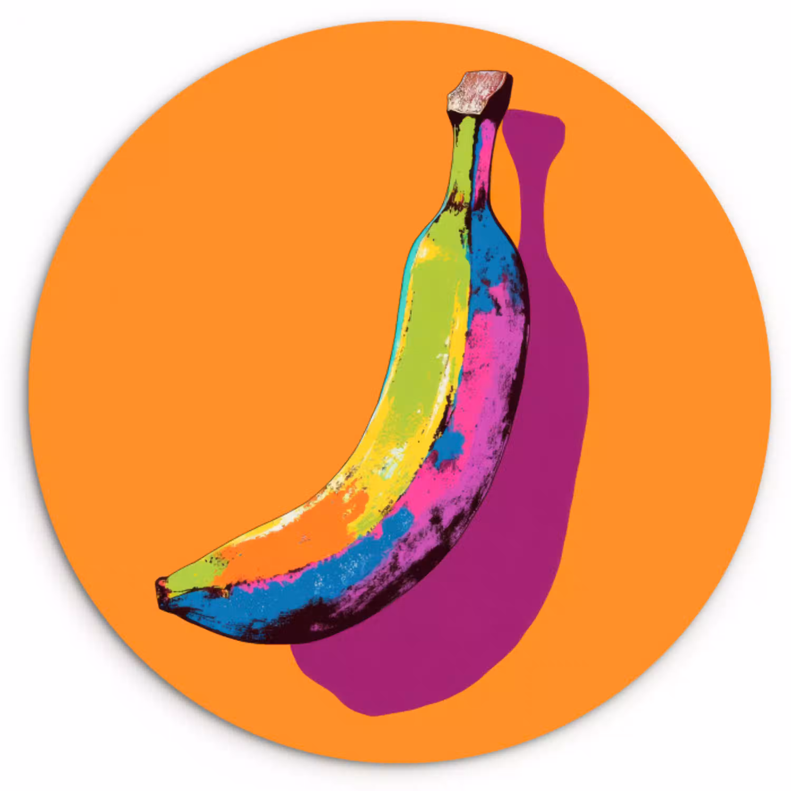 Felle kleuren - Banaan - popart Wandcirkel kunststof plaat 5mm dik klein -3d