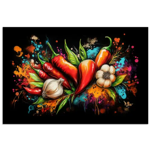 Groente - Peper - Knoflook - Graffiti - Verf - Kleurrijk poster papier klein -3d