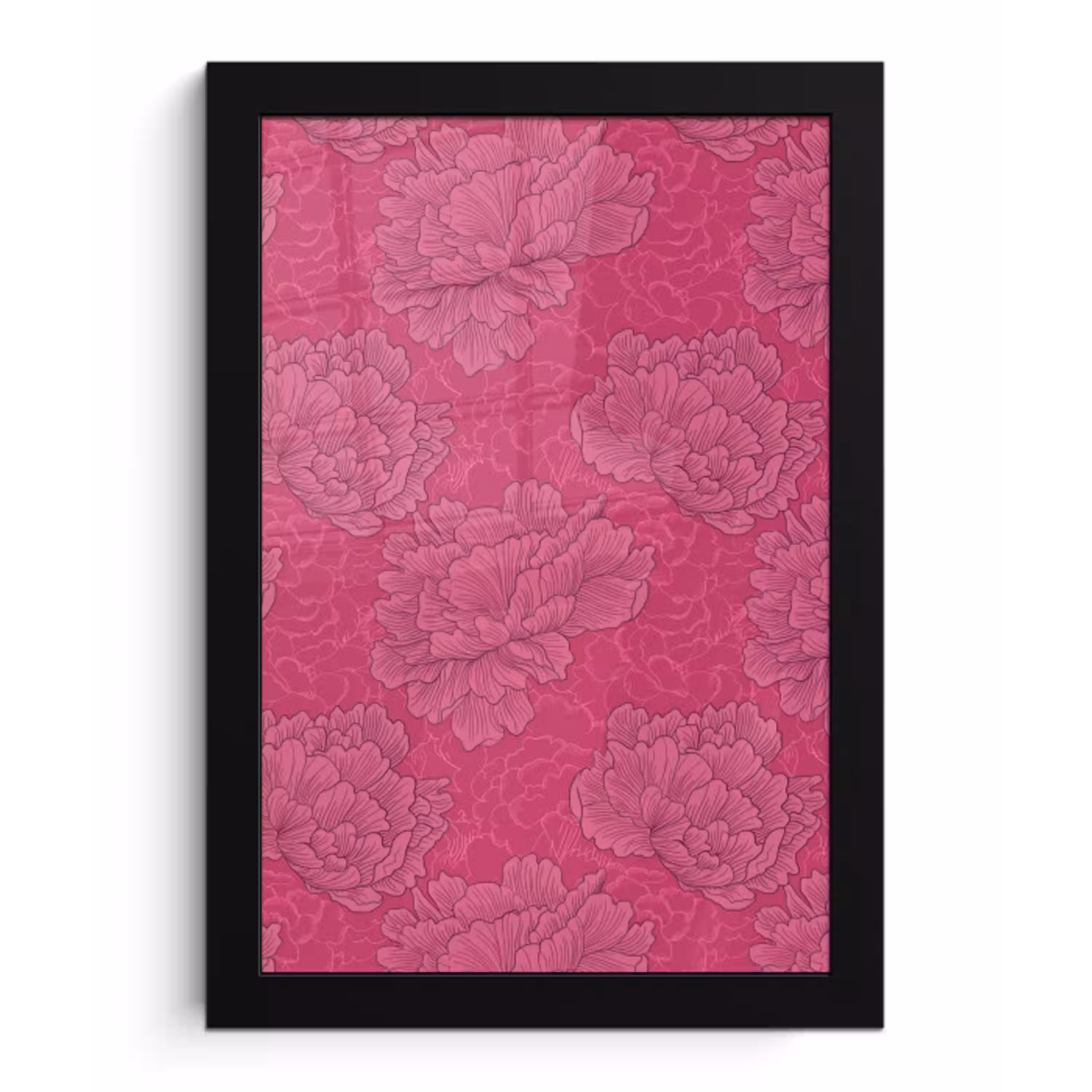 Pioenrozen - Energiek - Roze fotolijst zwart zonder passe partout klein 224 -3d