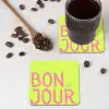 Groen - Smiley - Bonjour - Roze onderzetter kurk middel -sfeer2