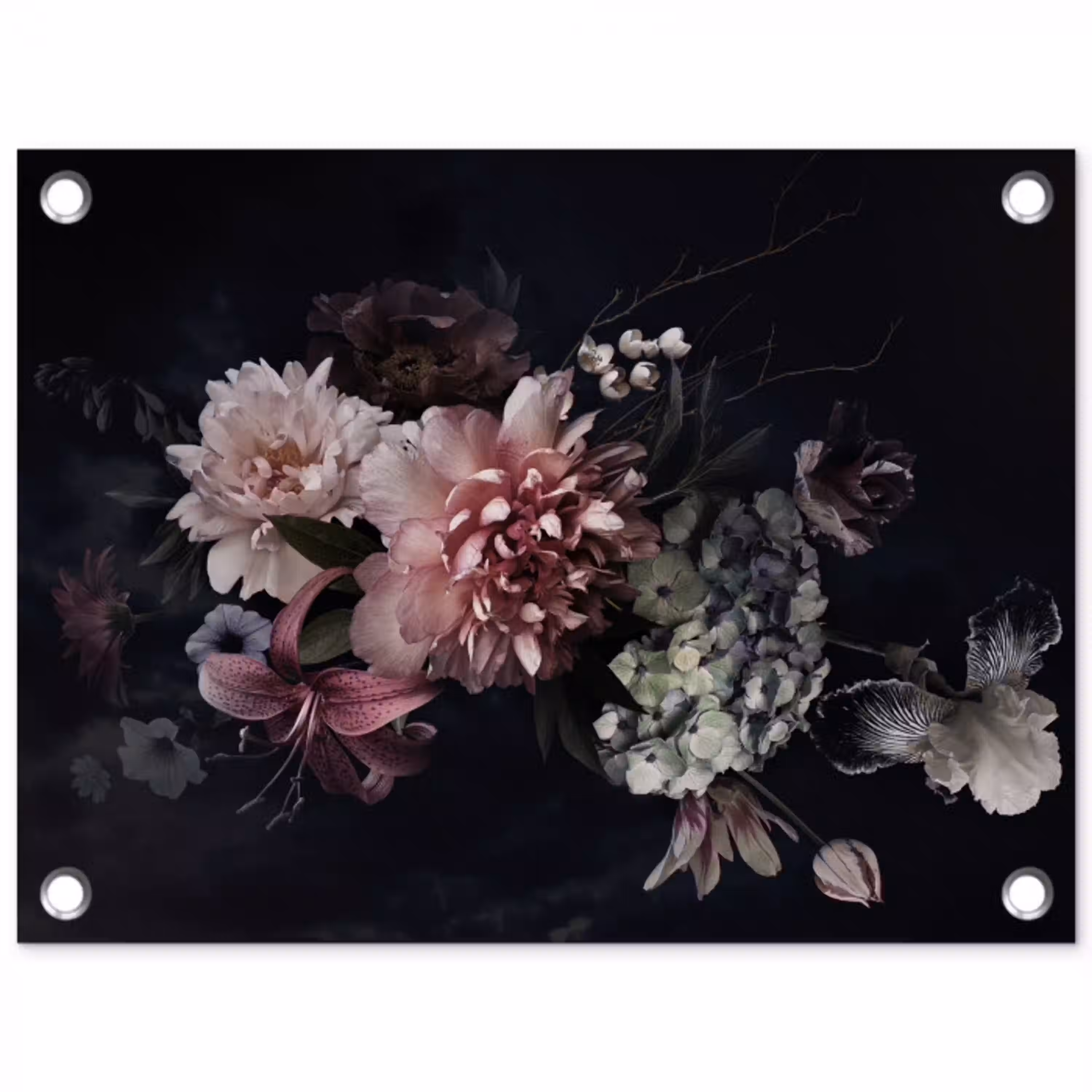 Bloemen - Vintage - Pastel - Zwart - Boeket tuinposter los doek klein -3d
