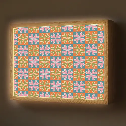 Bloemen - Retro - Patroon - Kleurrijk Light Box met batterij (Wandlamp) middel 907 -z3d_website