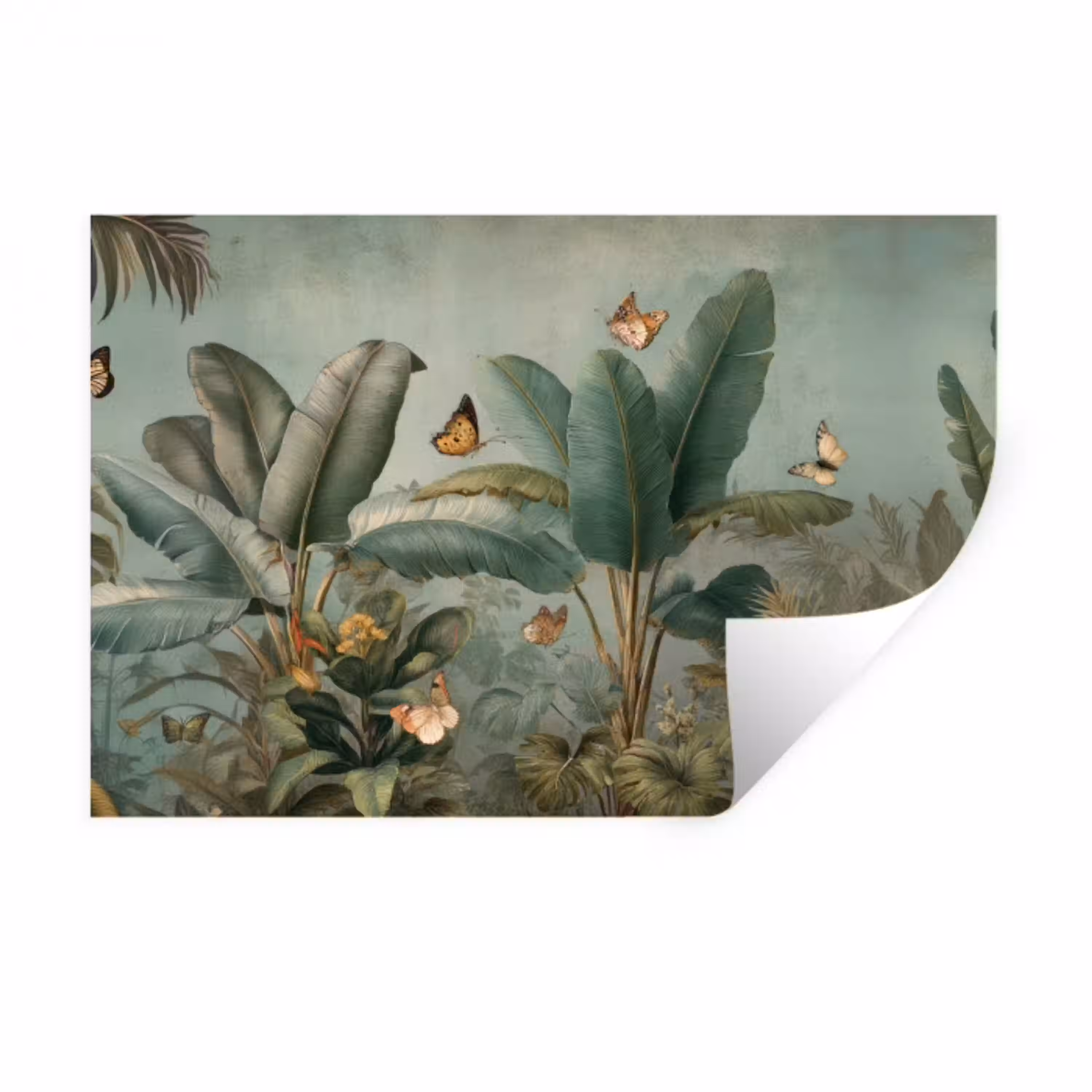Tropisch bladerdek - Vlinders - groen - Bruin Muursticker klein -3d