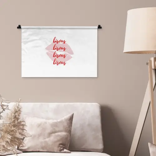 Bisous - Lip - Wit - Rood Wandkleed katoen klein -sfeer4
