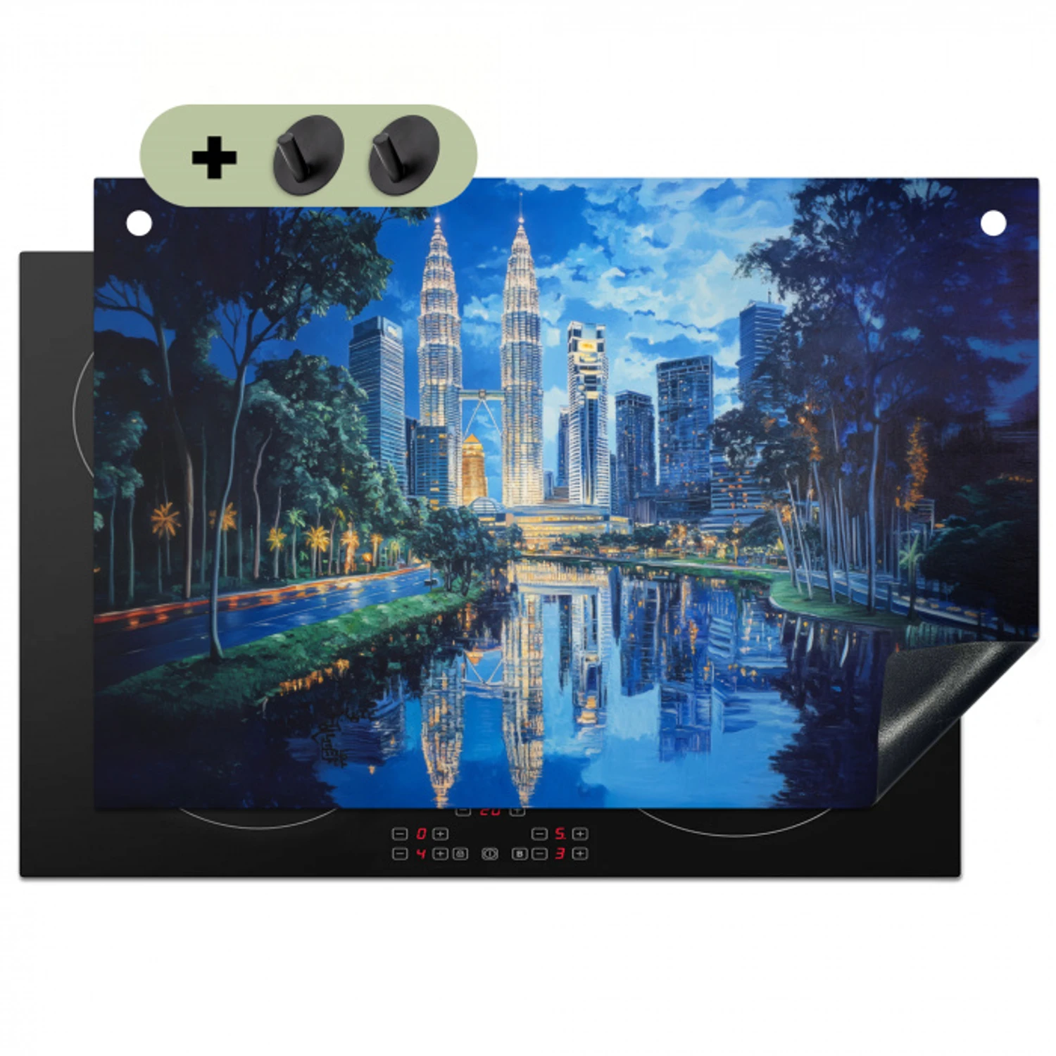 Stad Kuala Lumpur - Skyline - Wolkenkrabbers - Water Inductie beschemer met haakjes klein -3d