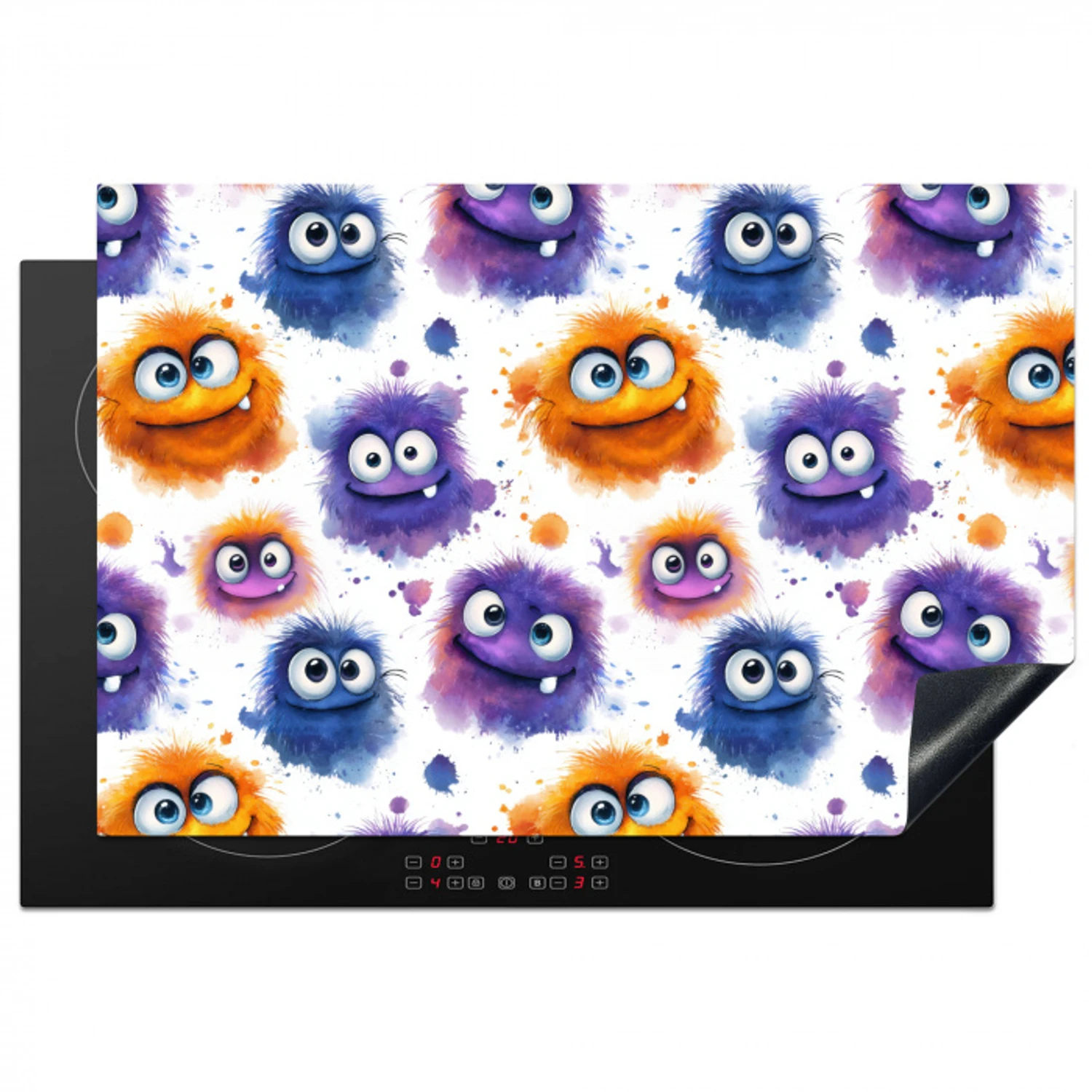 Monstertjes - Aquarel - Kleurrijk Inductie beschermer vinyl 3mm klein 276 -3d