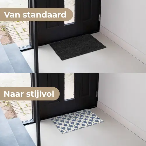 Symmetrisch - Palm - Blauw Deurmat klein 898 -voor-na_NL