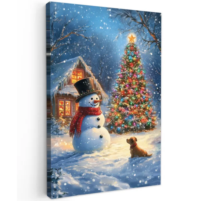 Kerstwonder - Winteravond - Kleurrijk Tuinposter op houten frame 2 cm dik klein -3d