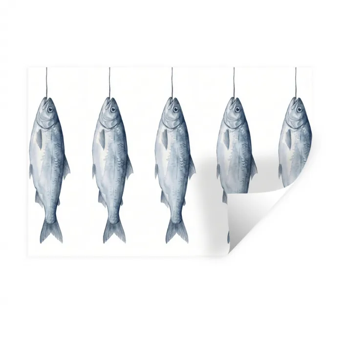 Vissen - Illustratie - Delfts - Blauw Muursticker klein -3d