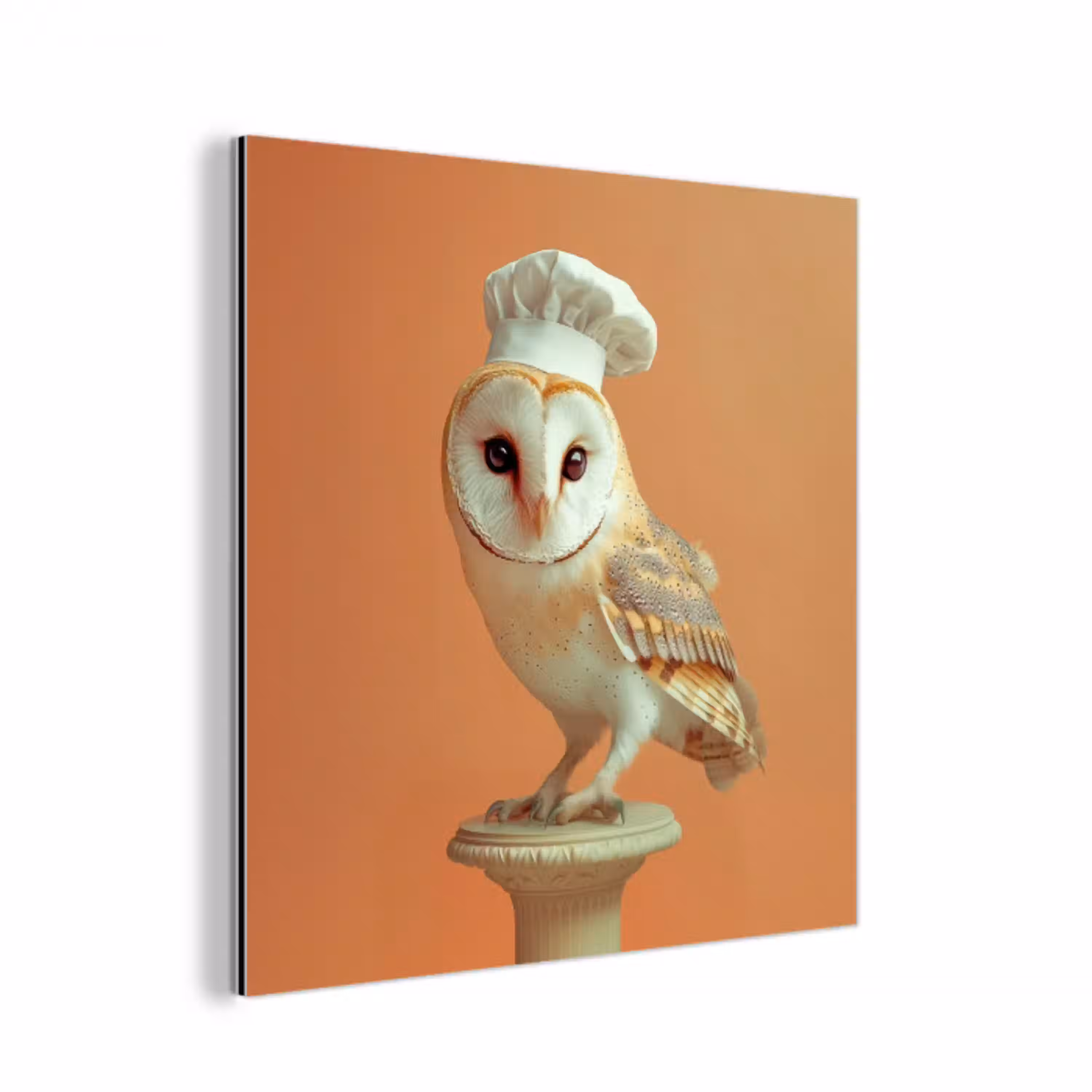 Kerkuil - Koksmuts - Oranje - Vogel aluminium wit klein -3d