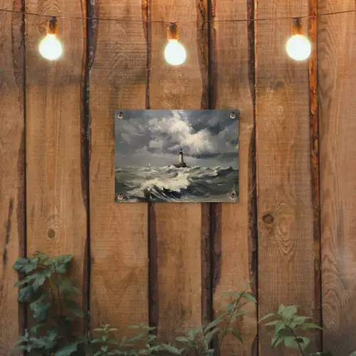 Vuurtoren - Golven - Storm tuinposter los doek klein -sfeer1