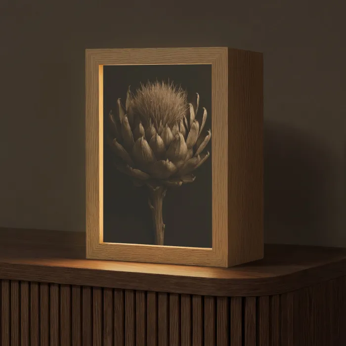 Donkerbruin - Bloem - Textuur - Artisjok Light Box met kabel (Tafellamp) klein -z3d_website