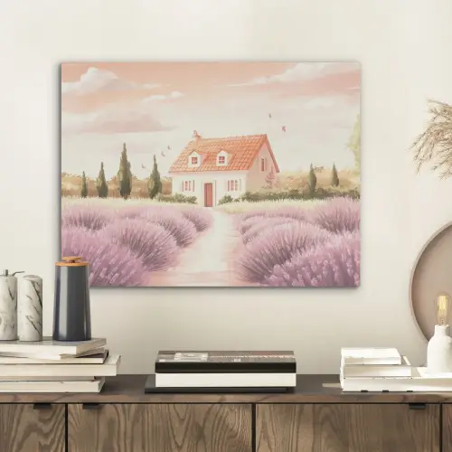 Lavendelveld - Huis - Paars PET vilt klein -sfeer1
