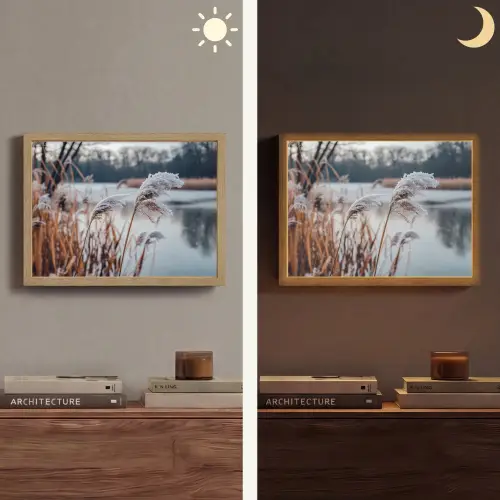 Riet - Gras - Natuur - Winter - Meer Light Box met batterij (Wandlamp) middel -sfeer3