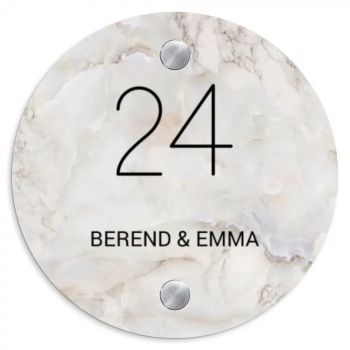 Beige marmer - Klassiek Naambord Rond klein -3d