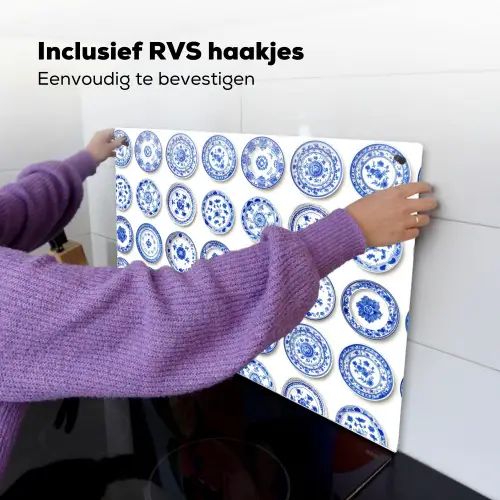 Borden - Bloemen - Patroon - Blauw Inductie beschemer met haakjes klein 777 -ky-ophangen-nl