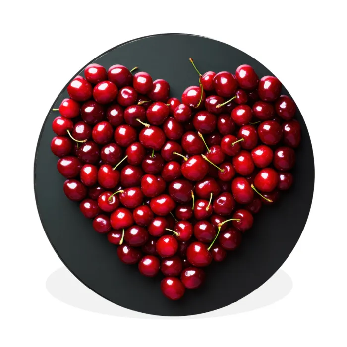 Kersen - Hart - Rood - Zwart Wandcirkel aluminium klein -3d