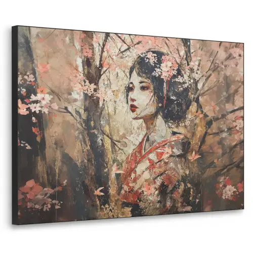Kimono - Vrouw - kersenbomen Textielframe zwart klein -3d