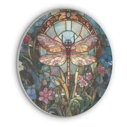 Libelle - Mozaïek - Bloemen - Kleurrijk Akoestische PET Vilt - Rond klein -3d