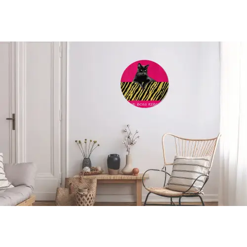 Kat - Baas - Roze - Tijgerprint Wandcirkel aluminium klein -woonkamer