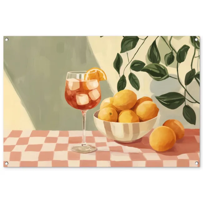 Tuinposter - Citroenen - Glas - Tafelkleed - Geblokt