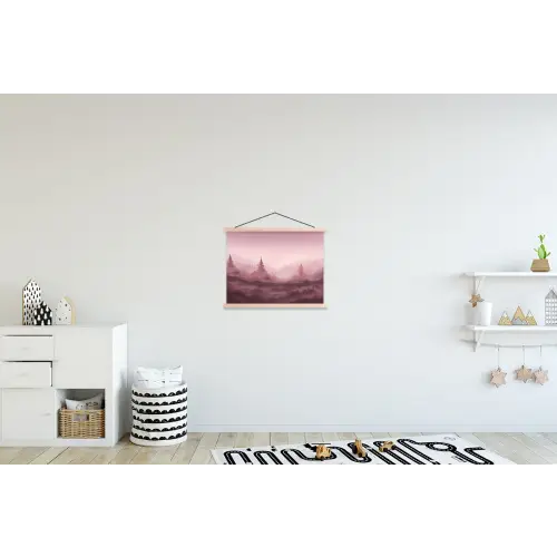 Landschap - Mistig - Roze textielposter latten blank klein -kinderkamer