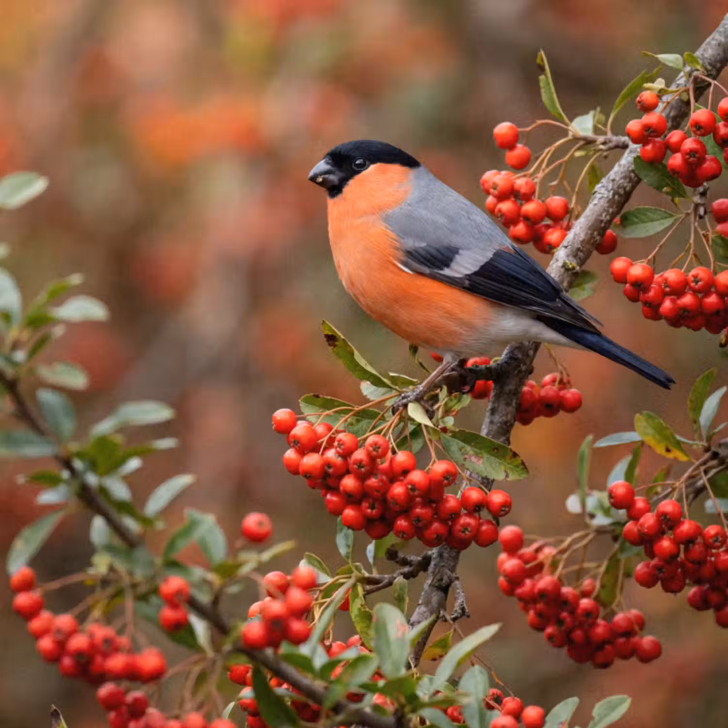 Tapete - Gimpel - Beeren - Herbst - Natur - Farbenfroh
