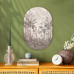 Jungle - Banenboom - Kolibrie - Beige Wandcirkel Ovaal Forex klein -sfeer2