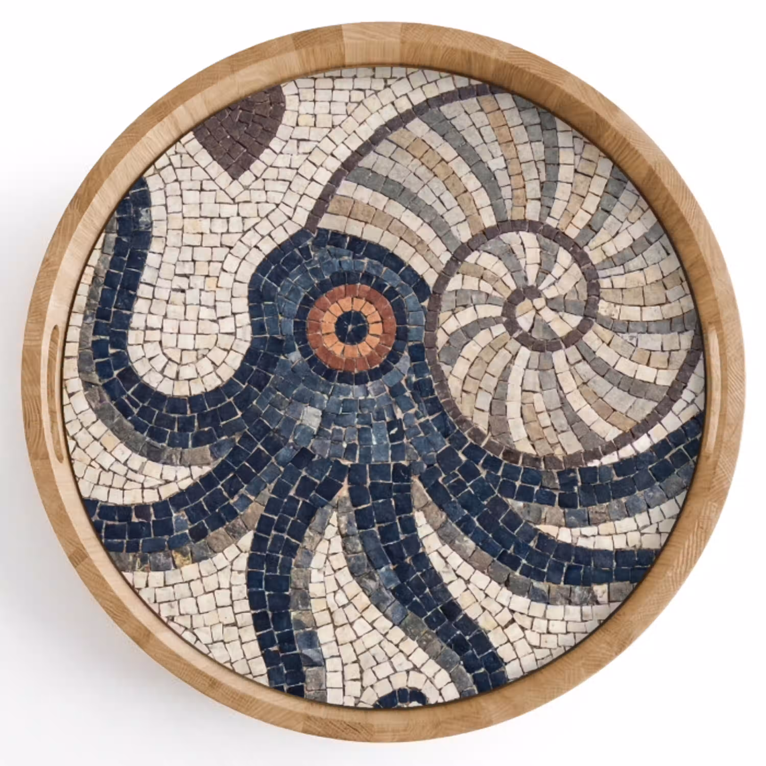 Zeeleven - Mozaïek - Kunst - Vintage - Beige Dienblad Rond middel -z3d_shopping
