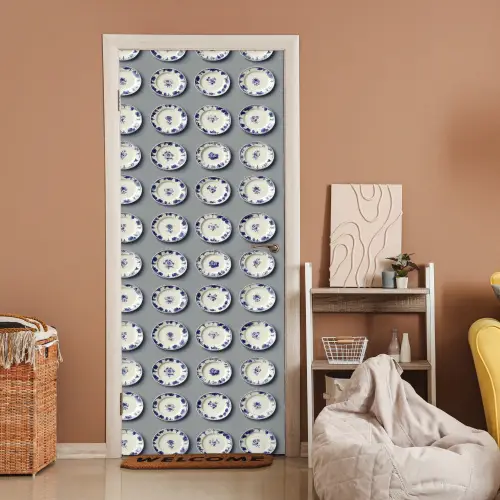 Borden - Bloemen - Blauw - Wit deurposter klein 289 -sfeer1