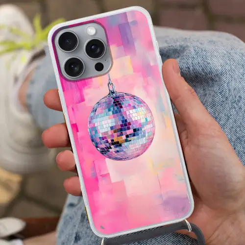 Discobal - Pink - Verf Hoesje iPhone 16 Pro Max met koord klein -sfeer3