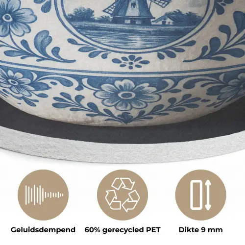 Kokosnoot - Eten - Delfts blauw - Drinken Akoestische PET Vilt - Rond klein -closeup_NL
