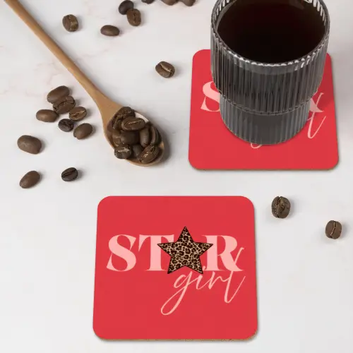 Star girl - Rood - Panter - Ster onderzetter kurk middel -sfeer2