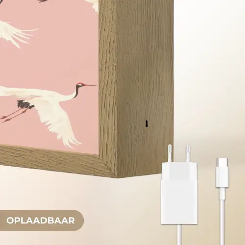 Modern - Kraanvogels - Roze Light Box met batterij (Wandlamp) middel 907 -USP_websiteoplaadbaarNL