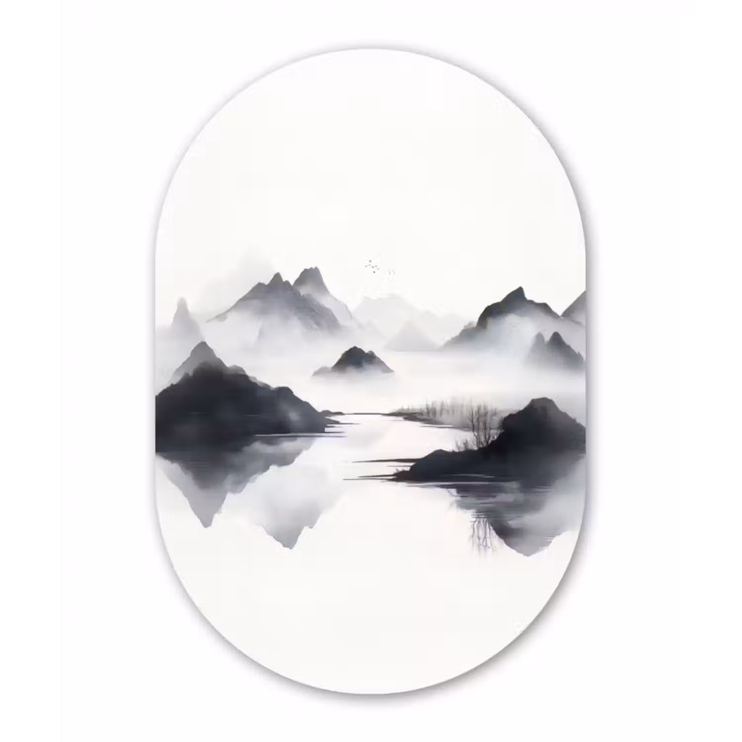 Glasbild Oval - Berge - Neblig - Wasser - Weiß