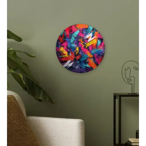 Abstract - Explosie - Neonkleuren Wandcirkel kunststof plaat 5mm dik klein -sfeer3
