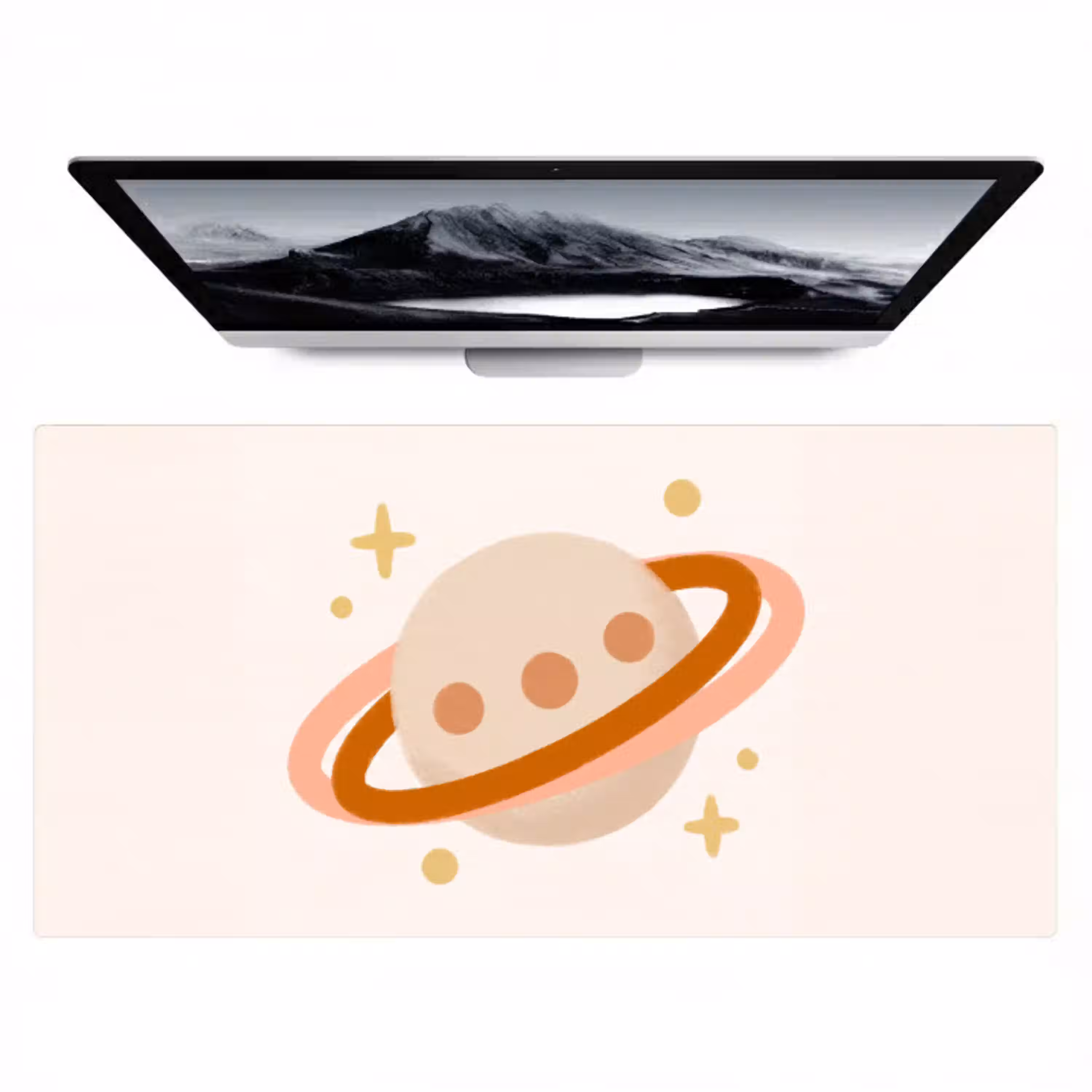 Planeet - Ringen - Ruimte - Illustratie - Beige Muismat XXL klein -zzz3d