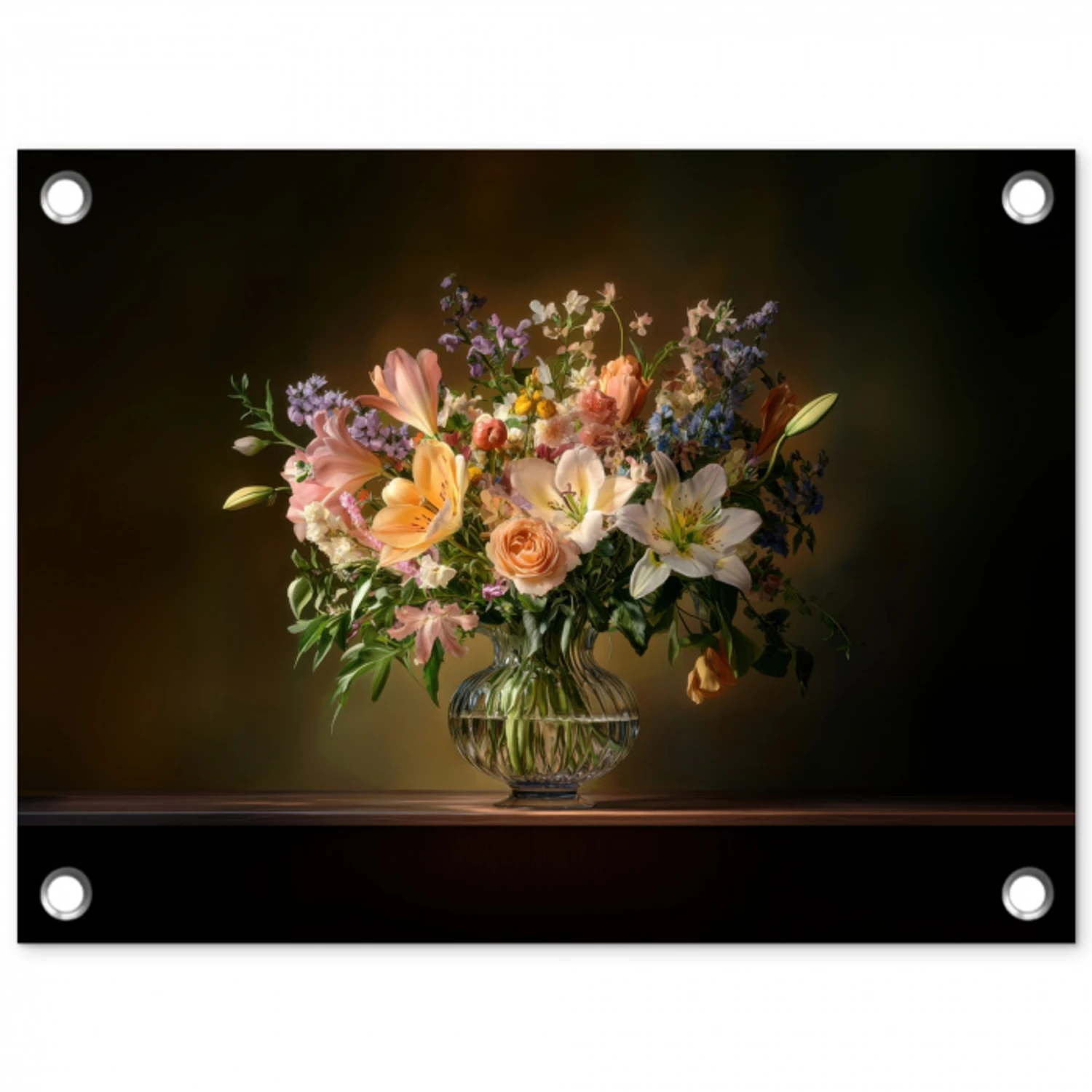 Glazen - Bloemen - Boeket - Kleuren tuinposter los doek klein -3d