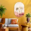 Palmbomen - Heuvels - Minimalistisch - Zachtroze Wandcirkel Ovaal Glas middel -sfeer4