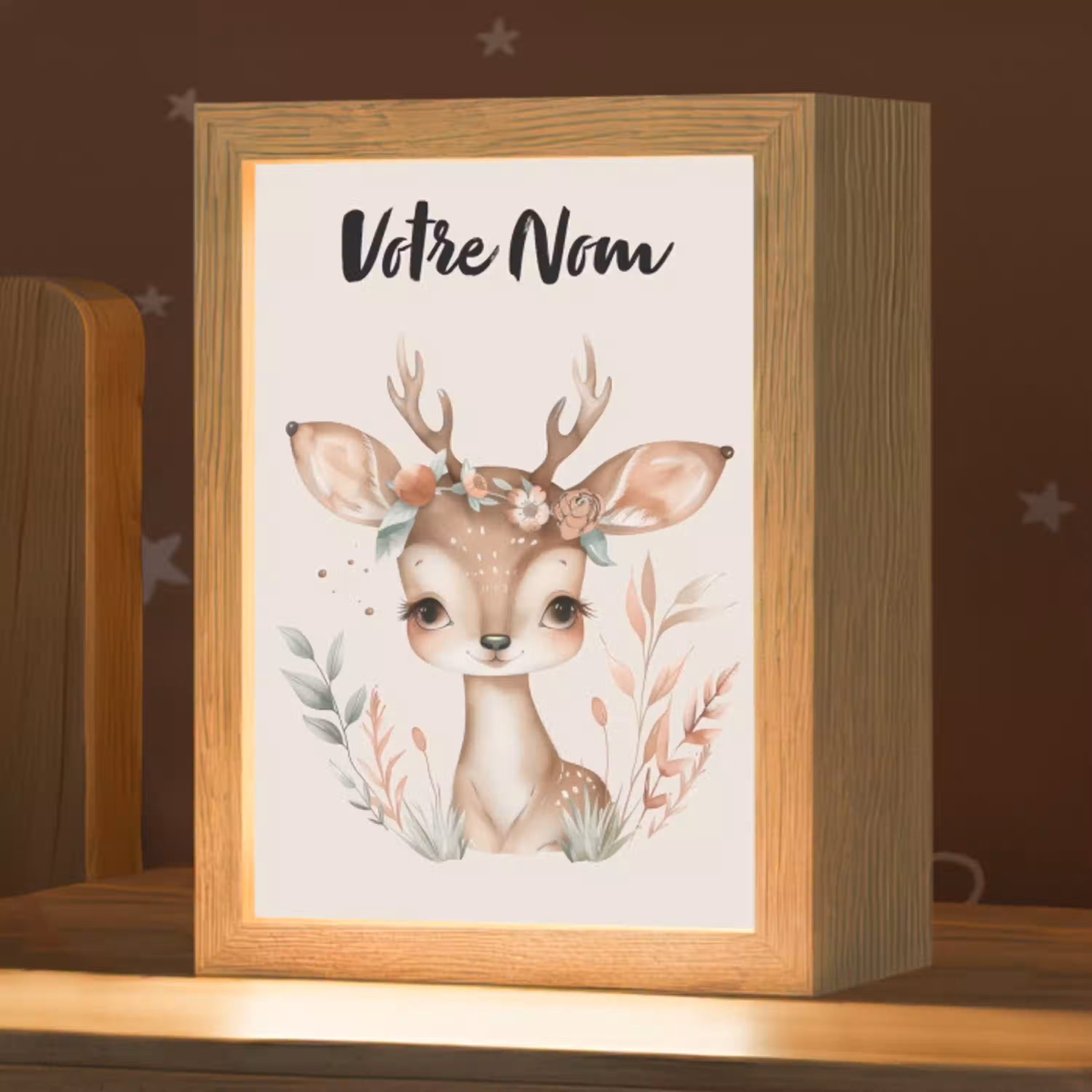 Hert - Bohemian - Bloemen - Bosdieren Light Box met kabel (Kinderlampje) klein -zzz_3d_website