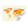 Wereldkaart - Oranje - Kleurrijk Muursticker klein -3d