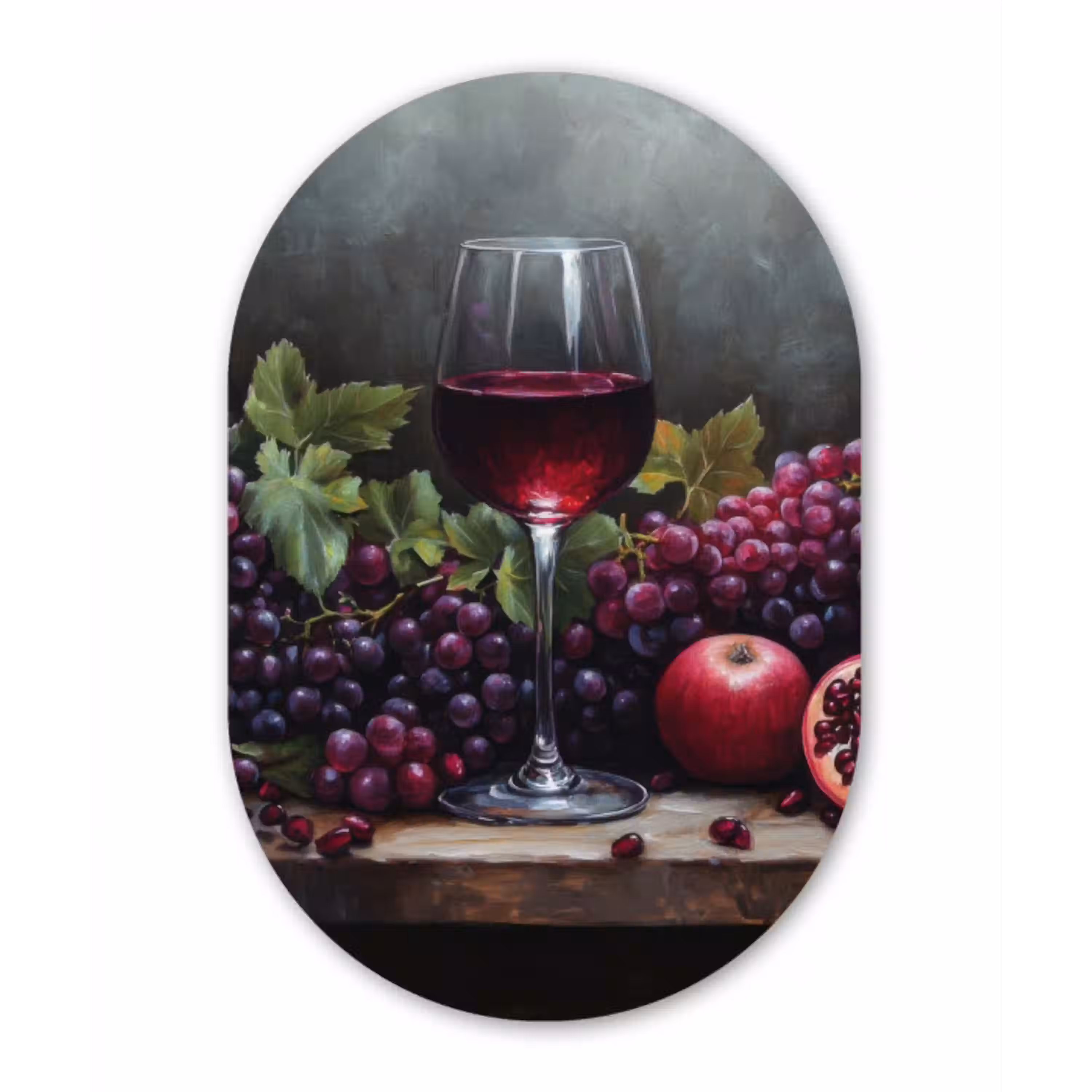 Wijn - Fruit - Stilleven Wandcirkel Ovaal Glas middel -3d