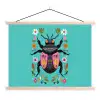 Kever - Bloemmotieven - Turquoise - Bladeren textielposter latten blank klein -3d
