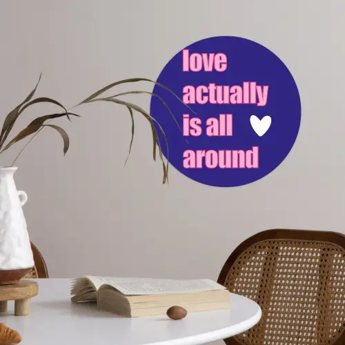Tekst - Valentijn - Love - Blauw Wandcirkel behangsticker klein -sfeer3