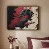 Zwarte draak - Rookwolken - Rood Textielframe zwart klein -sfeer1