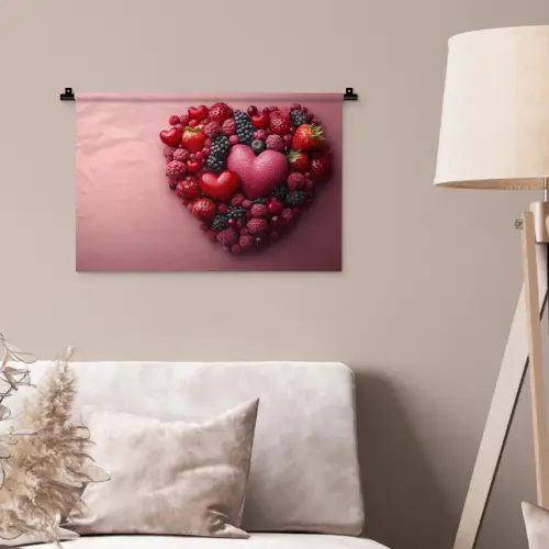 Fruit - Hartjes - Aardbeien - Frambozen - Bosbessen Wandkleed katoen klein -sfeer4